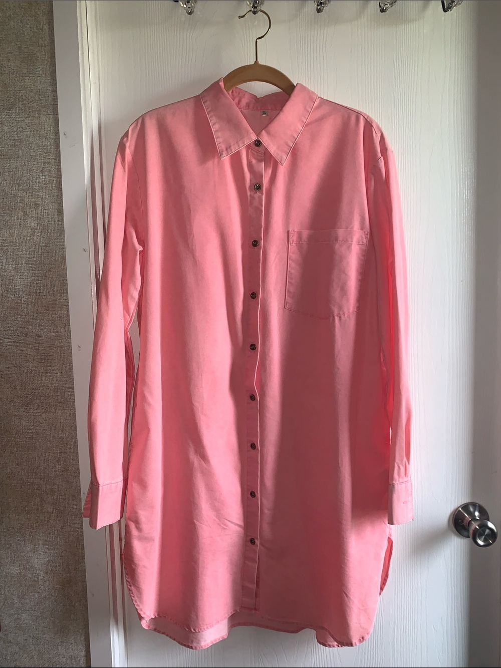Women's Pink Longline Button-Down Shirt Dress